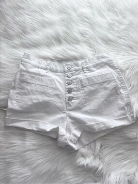 Rag Poets High-Waist White Button-Front Shorts